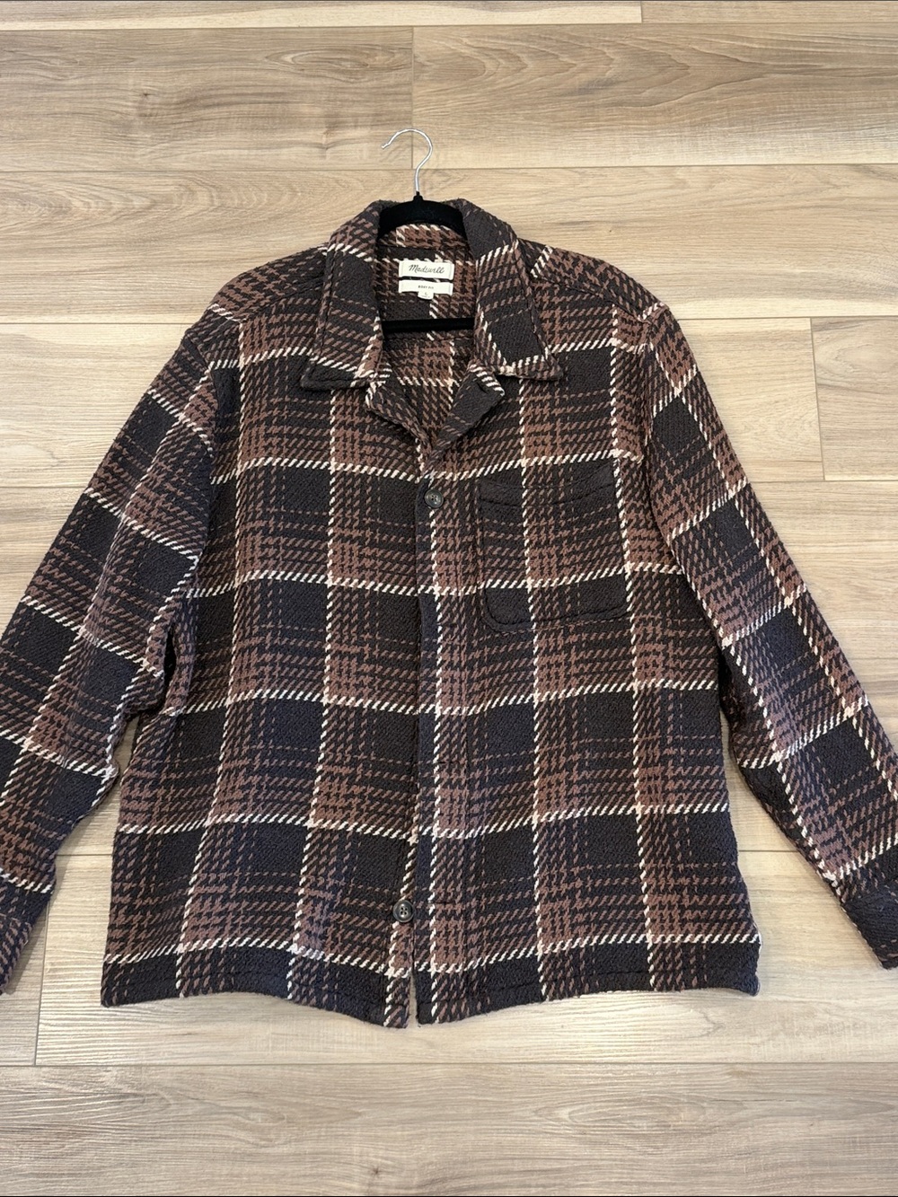 Madewell Brown & Cream Plaid Wool-Blend Overshirt